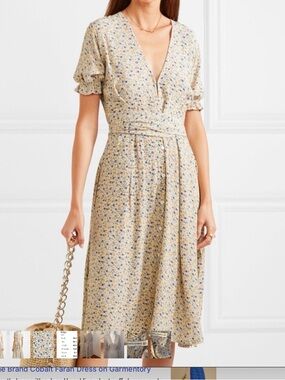 Faithfull the Brand Farah Midi Dress in Yellow with Blue Floral Print